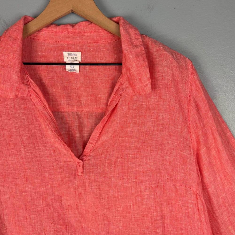 Sigrid Olsen Coral Linen V-Neck Tunic